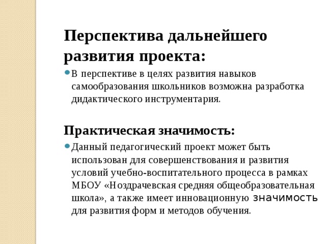 Перспективы дальнейшей работы над проектом