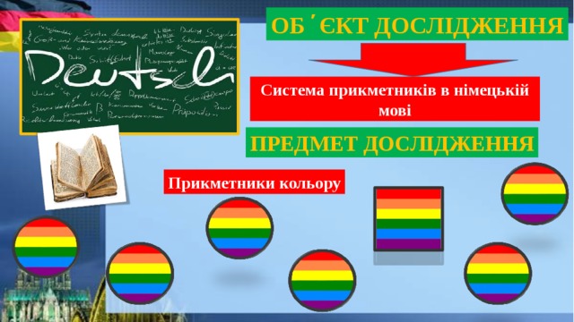 ОБ ̕ ЄКТ ДОСЛІДЖЕННЯ Система прикметників в німецькій мові ПРЕДМЕТ ДОСЛІДЖЕННЯ Прикметники кольору 