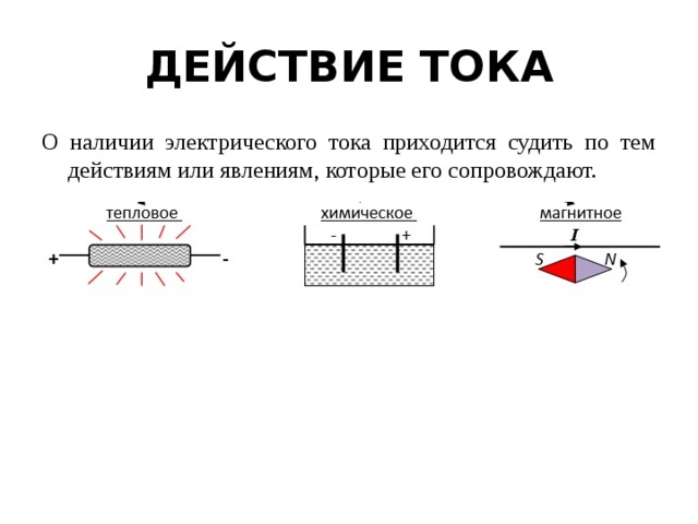 Какие действия электрического тока сопровождают его прохождение