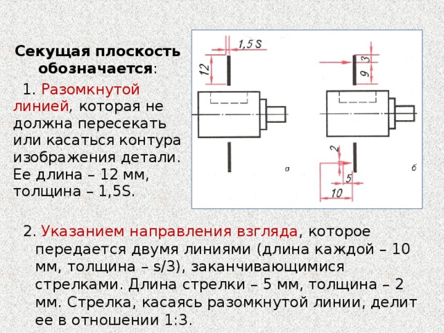 На чертеже для обозначения положения секущей плоскости применяется