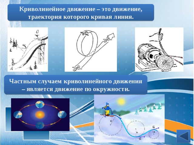 По прямолинейной траектории движется. Равномерное криволинейное движение рисунок. Криволинейноемдвидение. Криволинейное дыижагте. Траектория криволинейного движения.