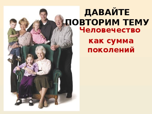 Давайте повторим тему Человечество как сумма поколений 