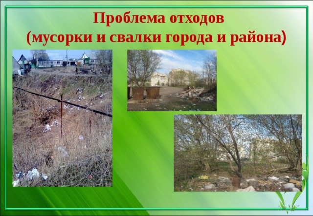  Проблема отходов  (мусорки и свалки города и района ) 