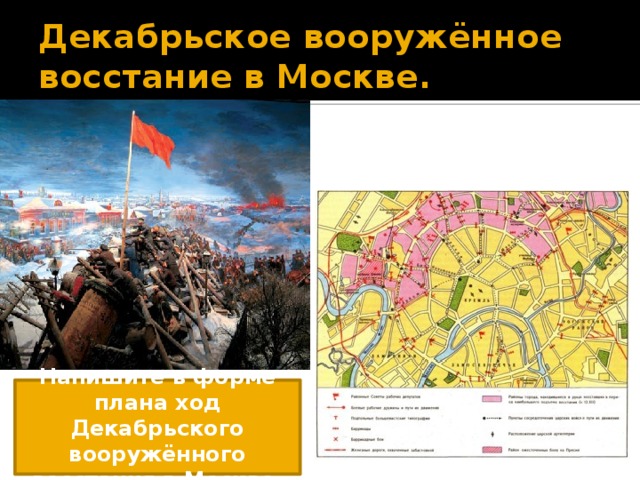 Декабрьское вооружённое восстание в Москве. Напишите в форме плана ход Декабрьского вооружённого восстания в Москве. 