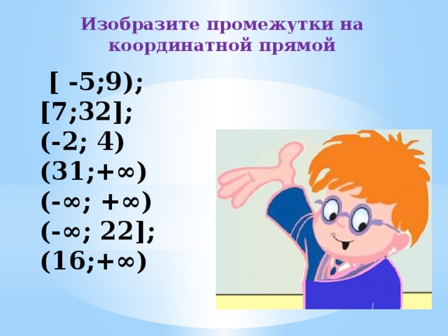  Запиши промежутки,  изображенные на рисунке     а) -2 4 б) 3 -3 в) 5 0 г) 0 -4 ж) 4 д) 3 е) з) 2 -1 