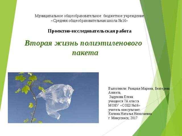 Вторая жизнь полиэтиленовых пакетов проект Вторая жизнь полиэтиленовых пакетов проект