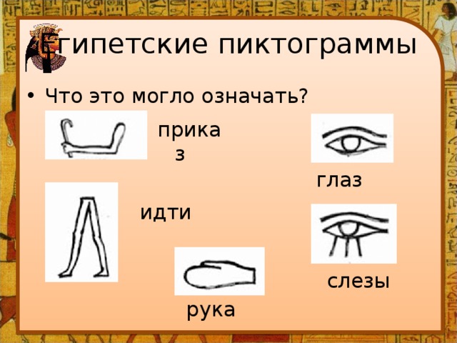 Египетские пиктограммы Что это могло означать? приказ глаз идти слезы рука 