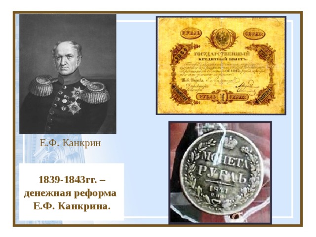 Меры денежной реформы. 1839-1843 Денежная реформа е.ф.Канкрина. Реформа е ф Канкрина.