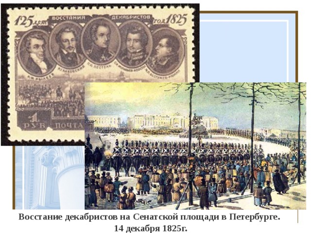 Восстание декабристов на Сенатской площади в Петербурге.  14 декабря 1825г. 