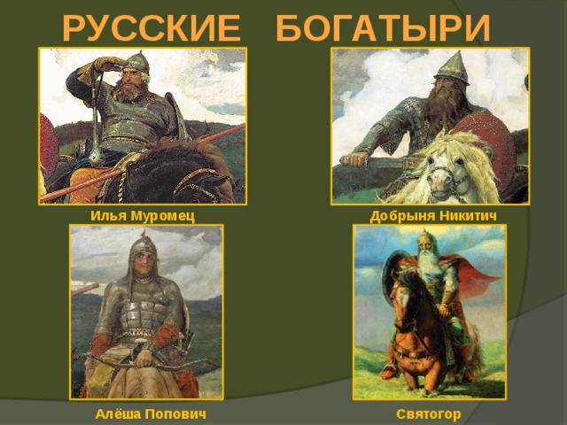 Имя былинного богатыря. Имена трёх богатырей русских.
