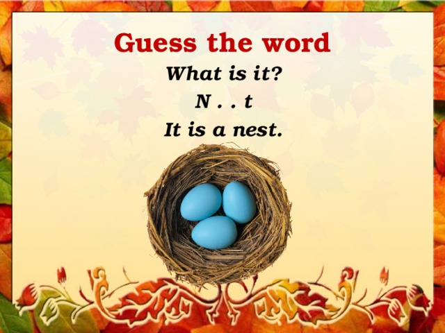Guess the word What is it? N . . t It is a nest. 