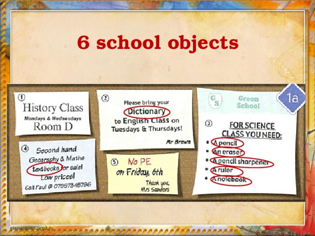 6 school objects