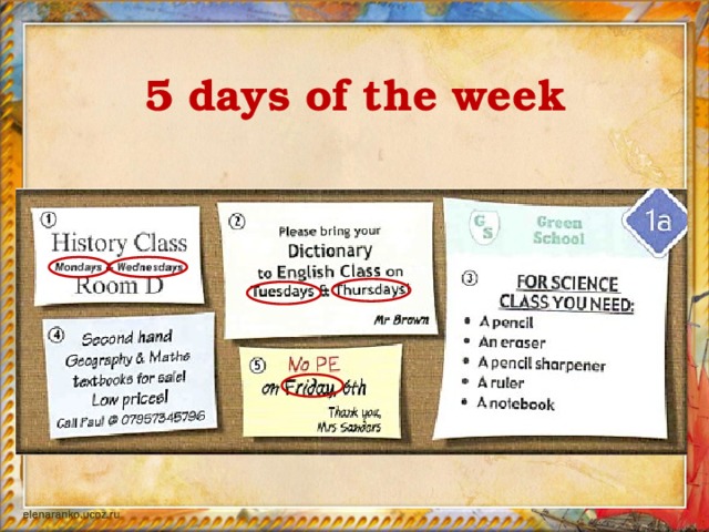 5 days of the week