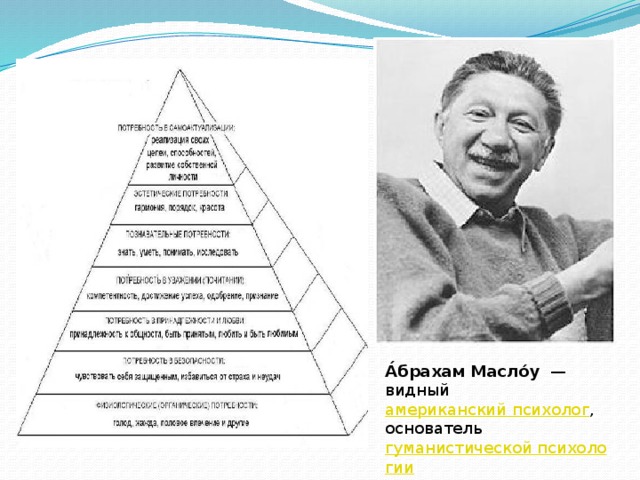 А́брахам Масло́у   — видный  американский психолог , основатель  гуманистической психологии .