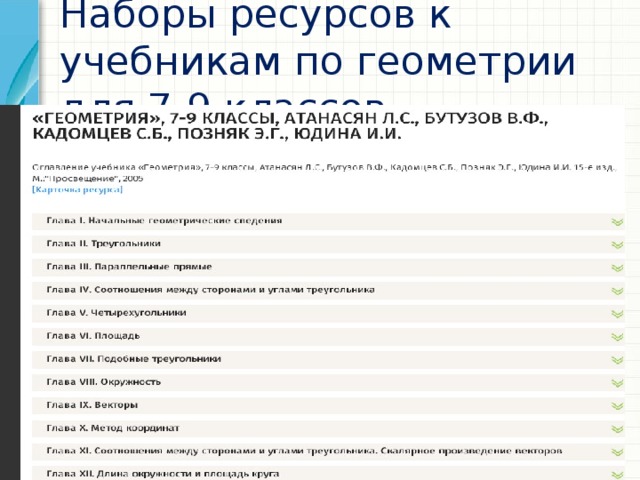 Наборы ресурсов к учебникам по геометрии для 7-9 классов 