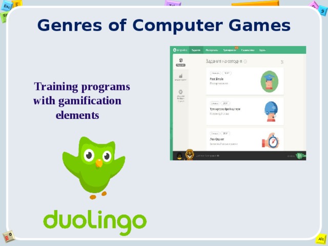 Genres of Computer Games   Training programs with gamification elements 