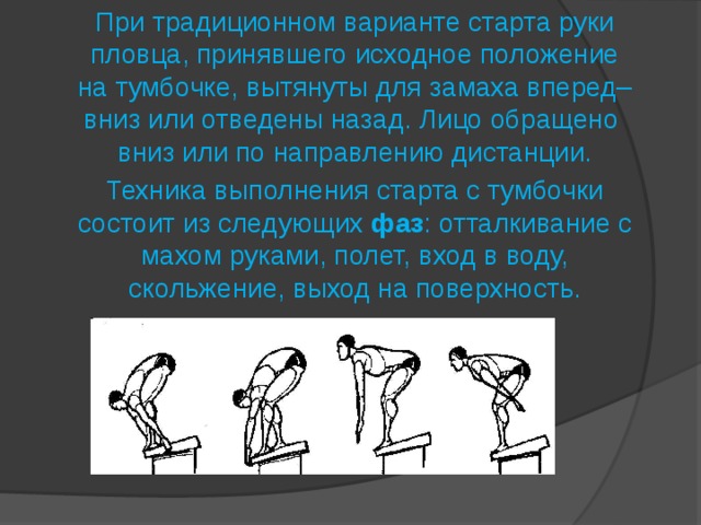 Принять положение. Техника выполнения старта с тумбочки. Старт пловца с тумбочки техника выполнения. Анализ техники выполнения старта с тумбочки. Техника стартов и поворотов.