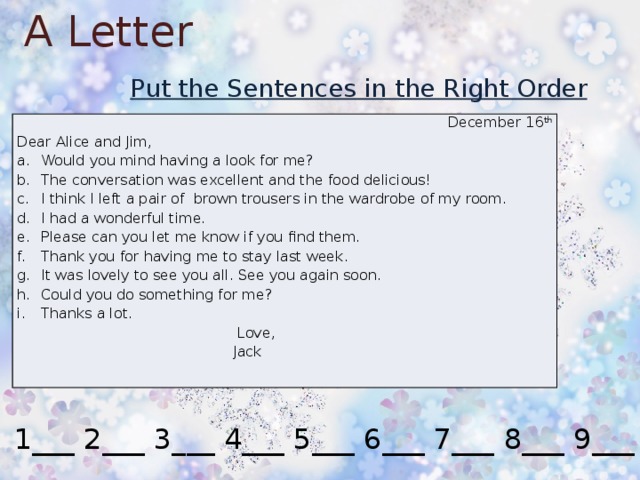 Sentences letter by letter