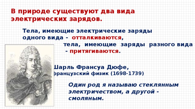 Какие два электрических зарядов существуют в природе