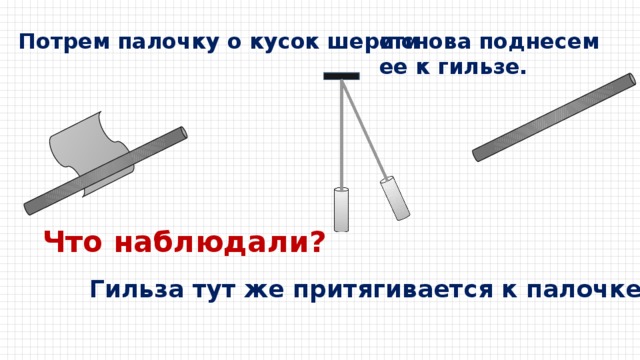 Как показать что стеклянная палочка наэлектризованная