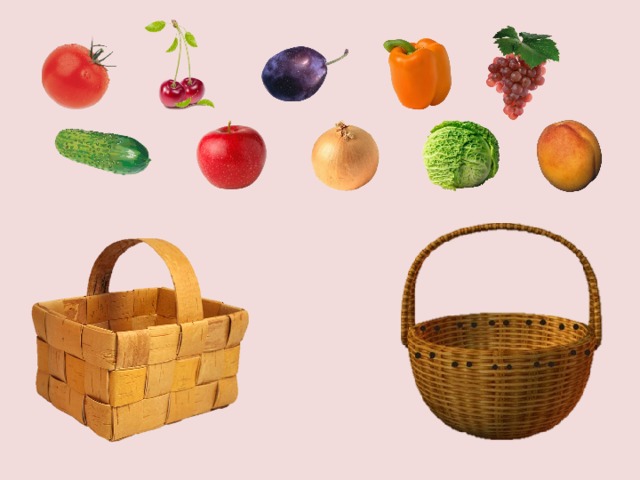Игра собирать фрукты и овощи. Разложи фрукты и овощи по корзинкам. Дифференциация фрукты и овощи. Задание Собери в корзинку овощи и фрукты-. Корзинка для овощей и фруктов для дошкольников.