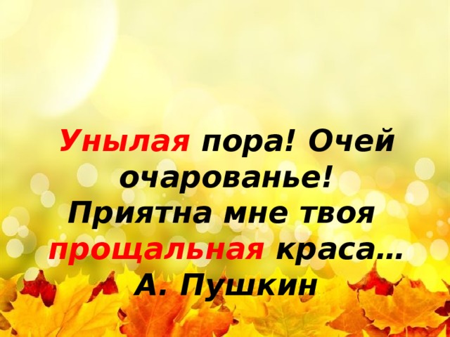 й Унылая пора! Очей очарованье!  Приятна мне твоя прощальная краса… А. Пушкин 