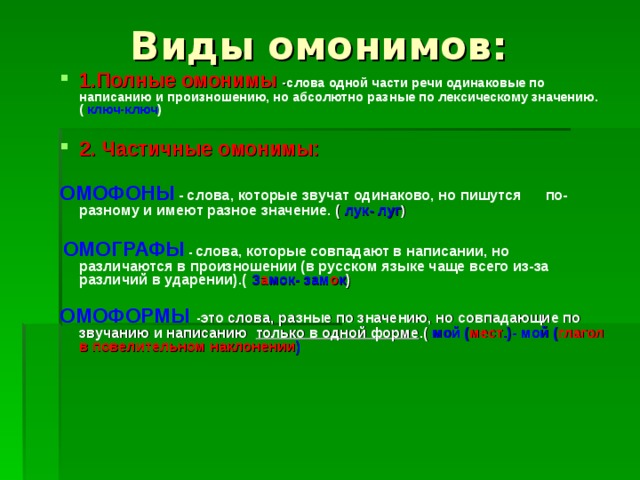 Слова разных частей речи одинаковые по написанию