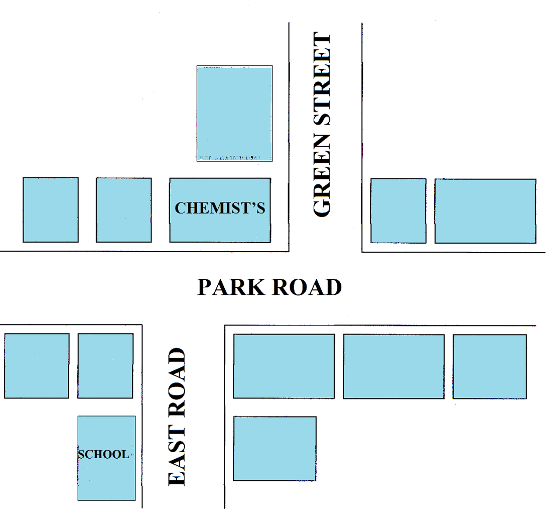 Where is the school. Транскрипция Park Road. The Bank is next to the Bookshop. A Hotel is opposite Bank.