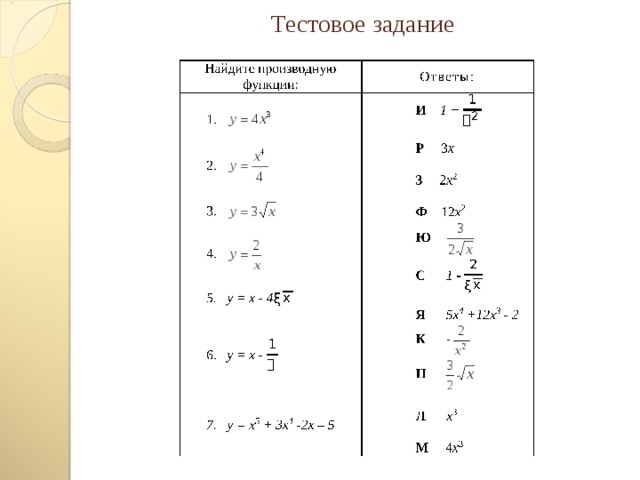 Задания на производную. Алгебра 10 класс производная+задания.