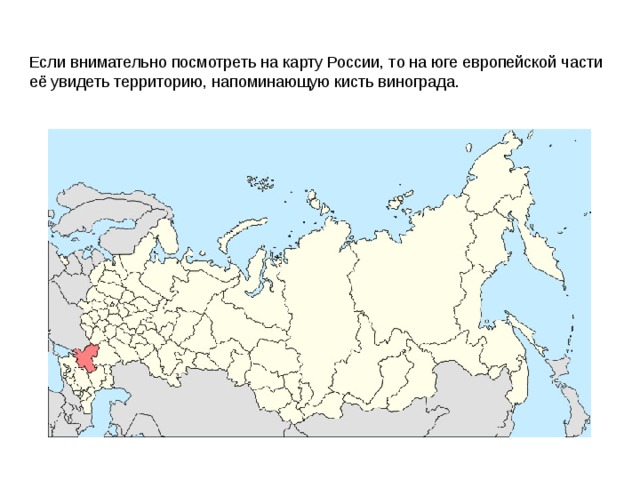 Если внимательно посмотреть на карту России, то на юге европейской части её увидеть территорию, напоминающую кисть винограда. 