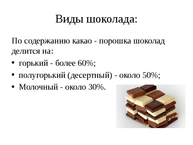 Виды шоколада презентация