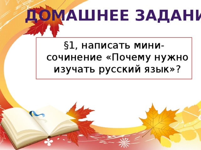 Домашнее задание §1, написать мини-сочинение «Почему нужно изучать русский язык»?