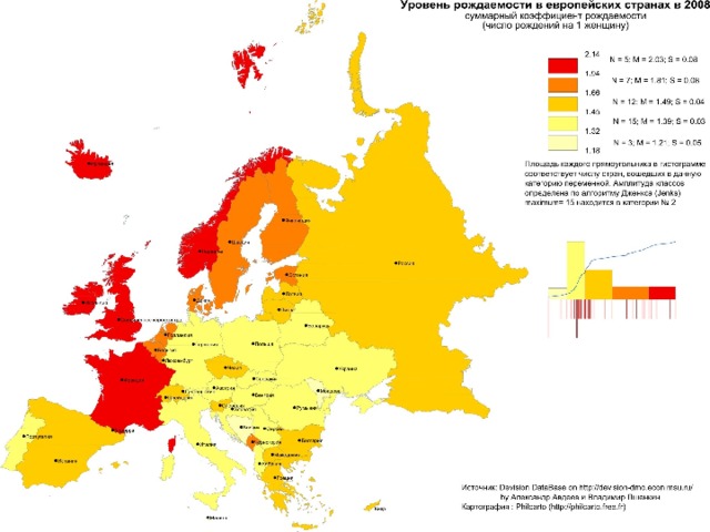 Карта рождаемости в европе