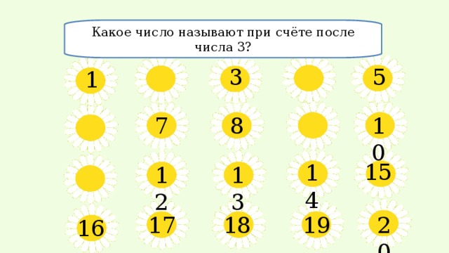 Назови число 20. Счет по названному числу. Какая цифра идет после 3. Назови 3 цифры. Какие числа называют при счете между числами.