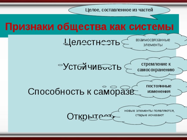 Определите признаки общества. Признаки общества как системы Обществознание. Признаки общества как системы презентация. Признаки общества Обществознание 10 класс. Признаки общества целостность устойчивость.