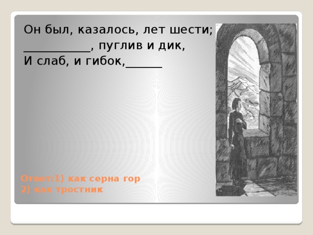 Тест по мцыри. Он был казалось лет шести. Он был казалось лет шести пуглив и Дик и слаб и гибок. Он был казалось лет шести как Серна гор пуглив и Дик и слаб. Как Серна гор пуглив и Дик и слаб и гибок.