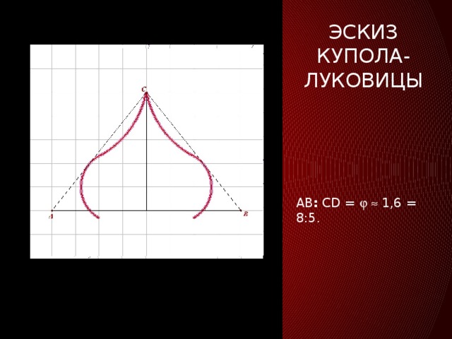 Эскиз купола-луковицы АВ : CD =    1,6 = 8:5.