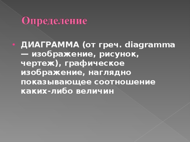 ДИАГРАММА (от греч. diagramma — изображение, рисунок, чертеж), графическое изображение, наглядно показывающее соотношение каких-либо величин 