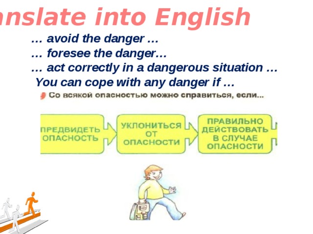 Translate into English … avoid the danger … … foresee the danger… … act correctly in a dangerous situation …  You can cope with any danger if … 