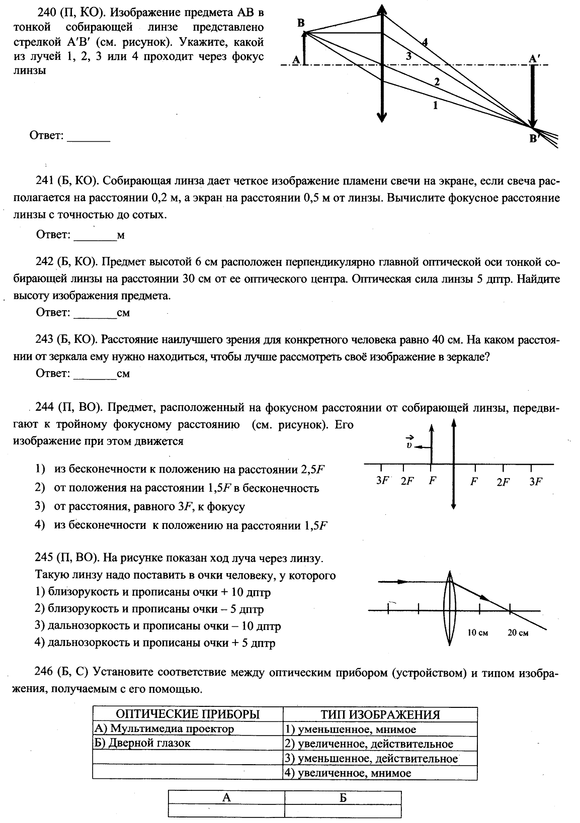 Линза дает изображение солнца на расстоянии 10