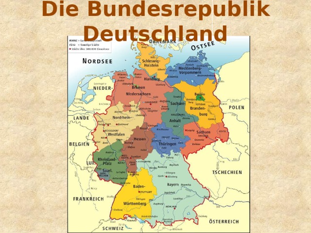 Die deutschland. Карта Германии на немецком языке. Федеральные земли Германии на немецком. Bundesrepublik Deutschland карта. Столицы федеральных земель Германии.