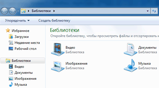 Библиотека windows. Проводник виндовс 7.