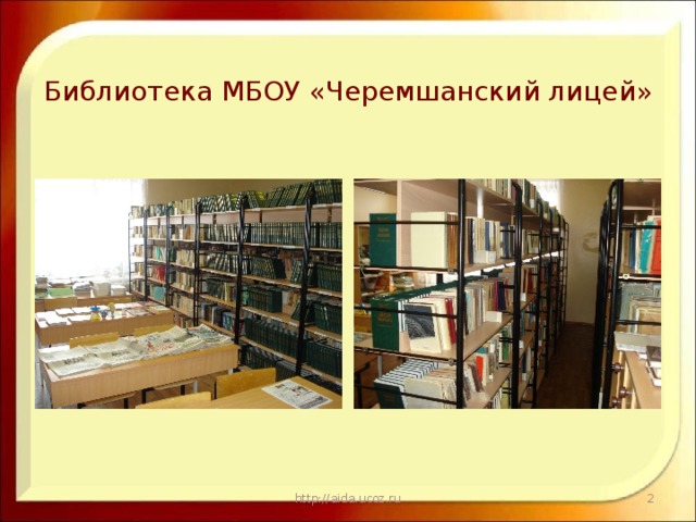 Библиотека МБОУ «Черемшанский лицей» http://aida.ucoz.ru  