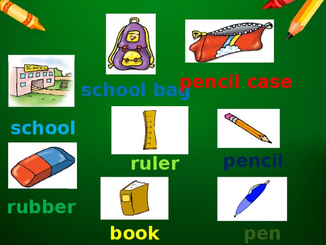 pencil case school bag school pencil ruler rubber pen book