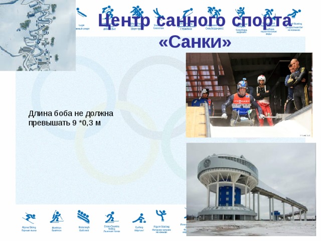  Центр санного спорта «Санки»   Длина боба не должна превышать 9 *0,3 м 