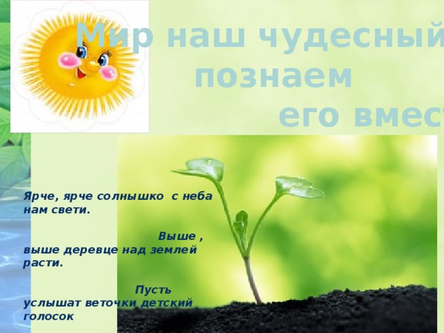 Ярче ярче солнышко с неба нам Свети. Свети на земле растут. Солнышко ярче нам Свети будут на лужайке цветы расти слушать. Солнышко солнышко ярче Свети чтобы цветочки скорее росли.