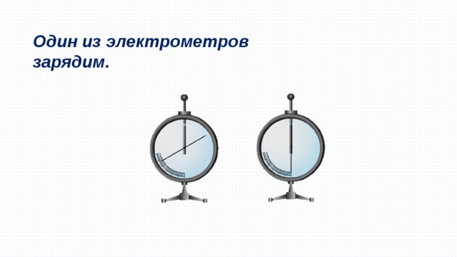 На рисунке изображены 2 одинаковых электрометра. Электрометры с разными зарядами. Зарядка электрометра. Зарядка электрометра с помощью металлического стержня. Электрометр деление заряда.