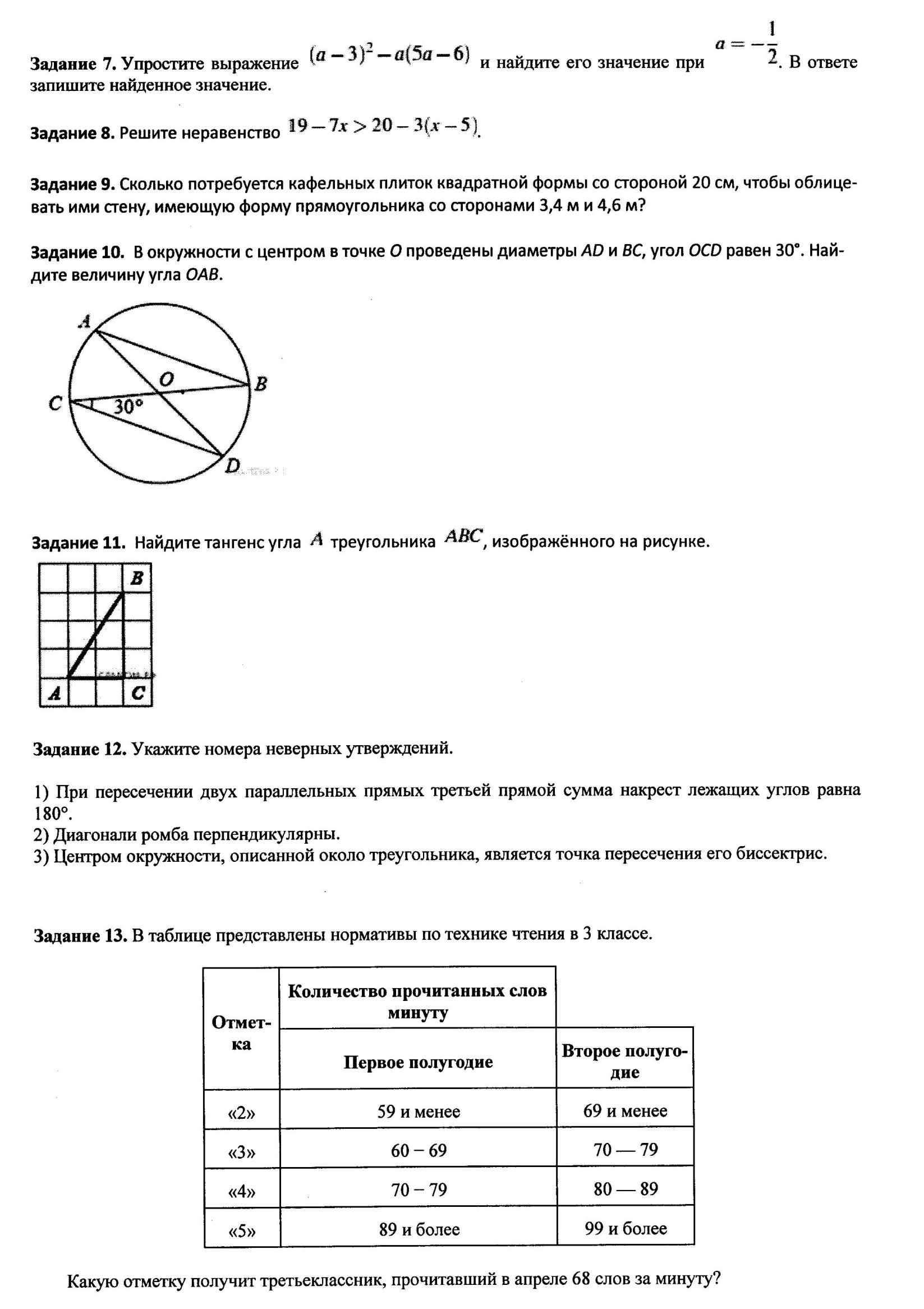 Входная контрольная работа по дисциплине 