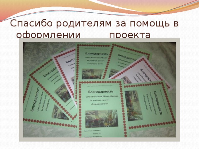 Спасибо родителям за помощь в оформлении проекта 