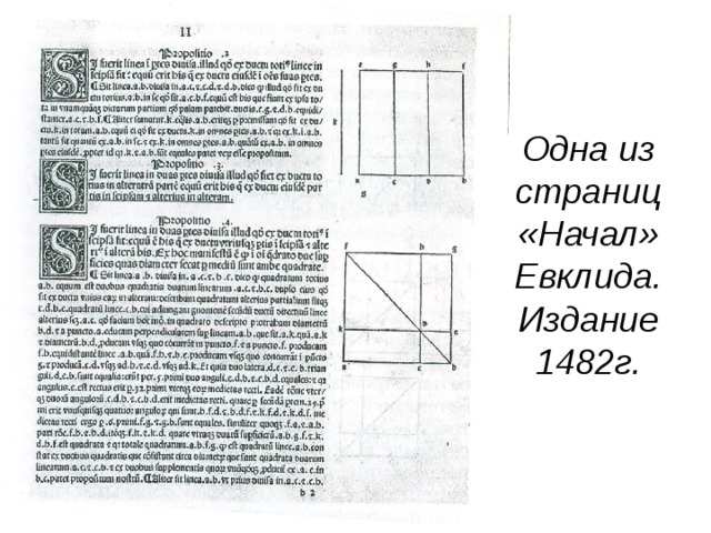 Одна из страниц «Начал» Евклида. Издание 1482г. 